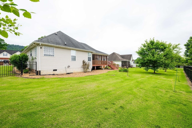 view of yard featuring a wooden deck