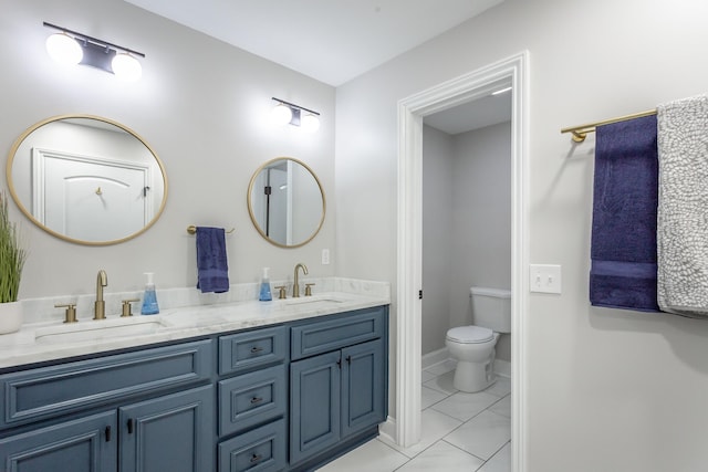 bathroom with vanity, toilet, and tile patterned floors