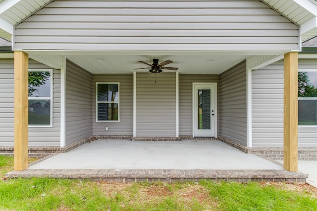 view of patio / terrace featuring ceiling fan