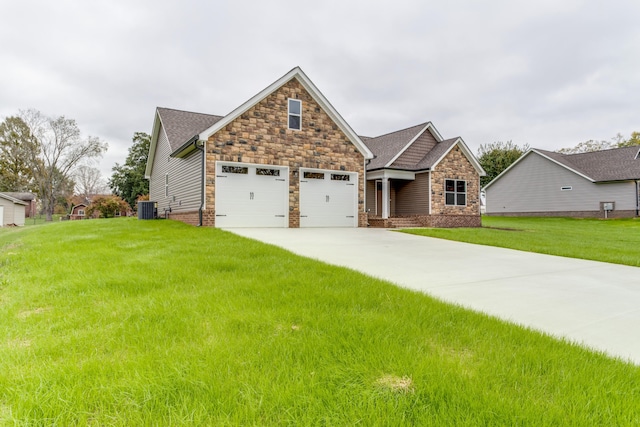 view of front facade with a front lawn and central AC unit