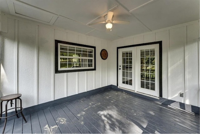 wooden deck with ceiling fan