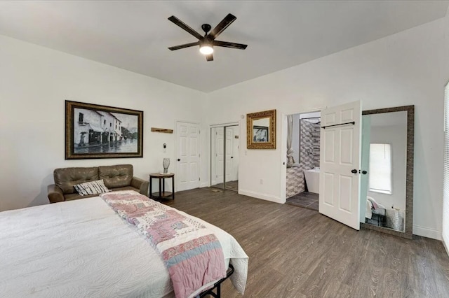 7050 Luke Ln, Ooltewah, TN 37363 - bedroom with dark wood-type flooring, ensuite bath, and a ceiling fan