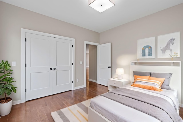 bedroom with a closet and wood-type flooring