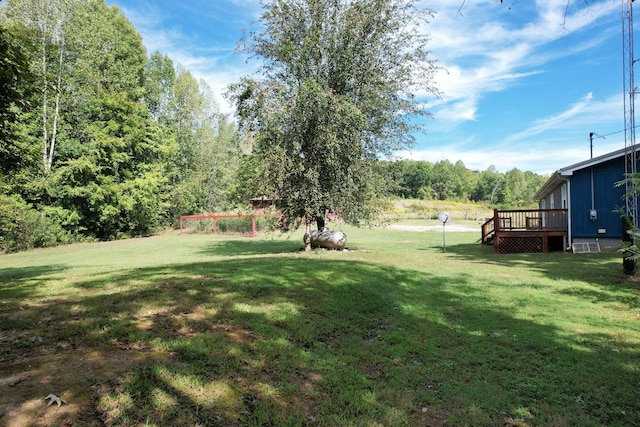 view of yard featuring a wooden deck