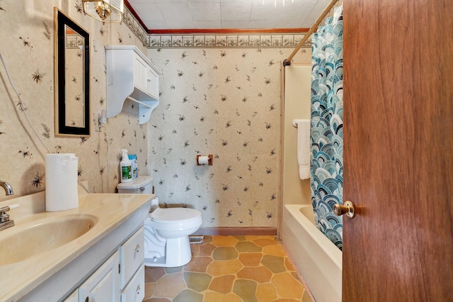 full bathroom featuring tile patterned flooring, shower / bath combination, vanity, and toilet