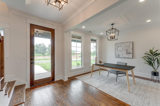 111 Arthur Ln NW, Cleveland, TN 37312 - office area with a chandelier, ornamental molding, wood finished floors, baseboards, and recessed lighting
