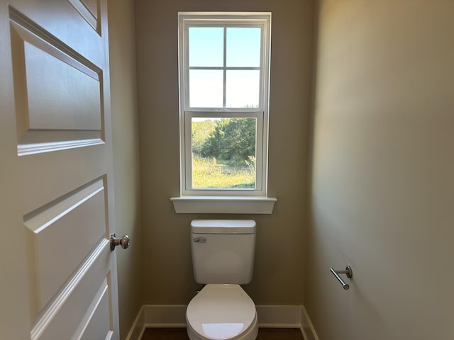 bathroom featuring a wealth of natural light and toilet