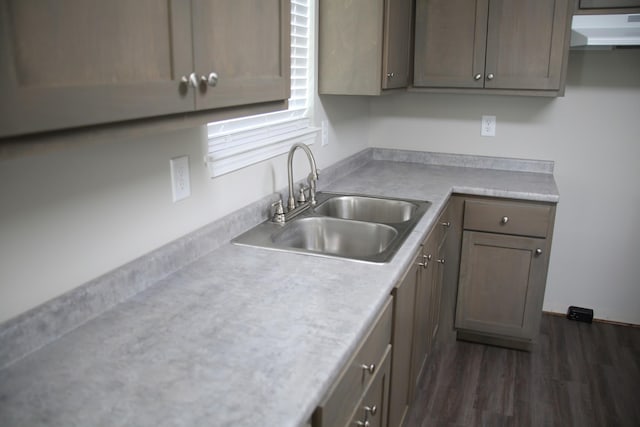 1603 Mantlo St, Springfield, TN 37172 - kitchen with under cabinet range hood, a sink, dark wood finished floors, and light countertops