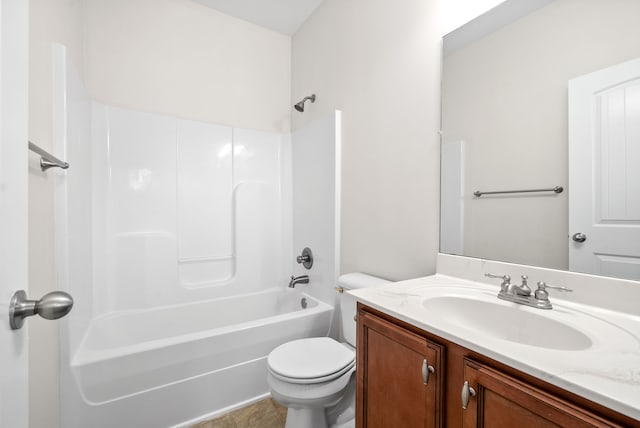 full bathroom with shower / bathing tub combination, vanity, and toilet