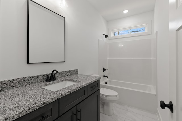 full bathroom featuring vanity, toilet, and shower / bathing tub combination