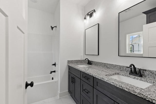 bathroom featuring vanity and washtub / shower combination