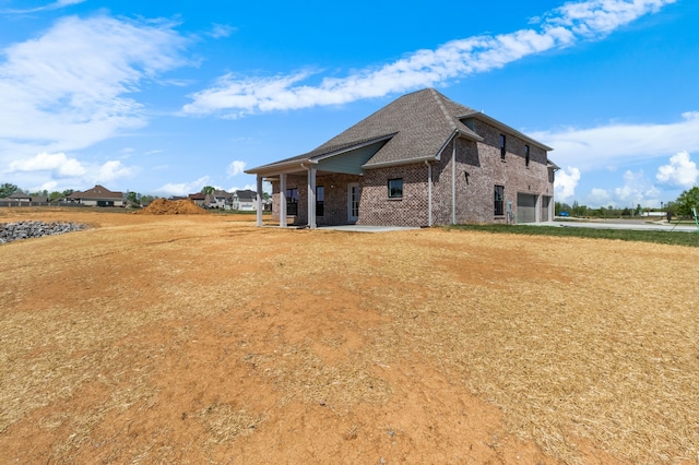 exterior space with a garage