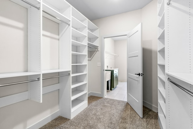 spacious closet featuring light carpet