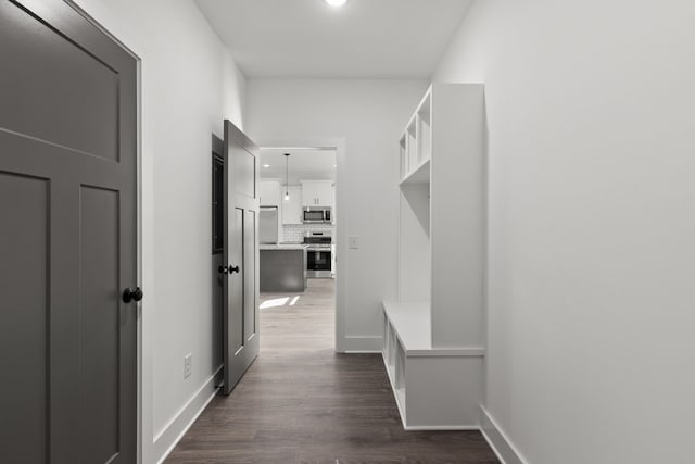 hallway with dark wood-type flooring