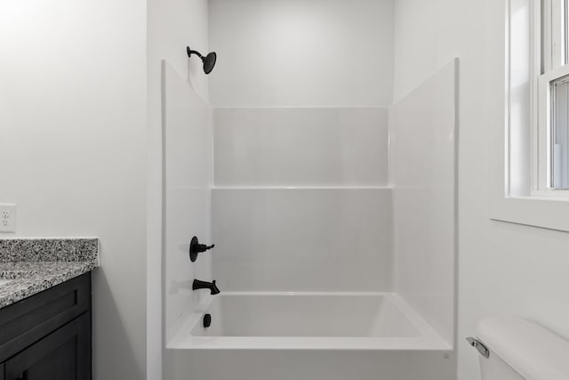 full bathroom with vanity, toilet, and bathtub / shower combination