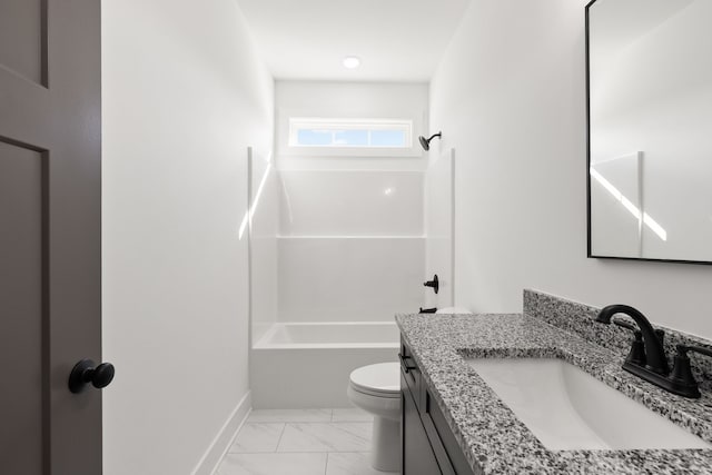 full bathroom featuring shower / bathtub combination, vanity, and toilet