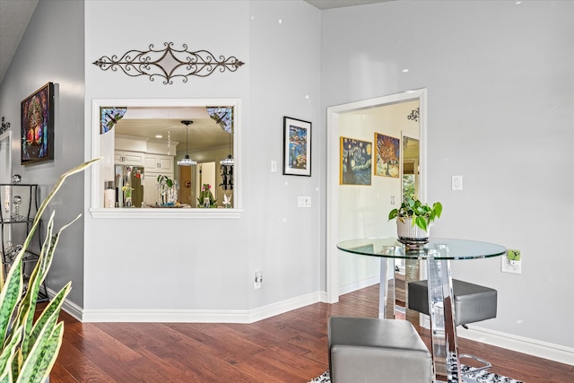 interior space featuring dark hardwood / wood-style floors and high vaulted ceiling