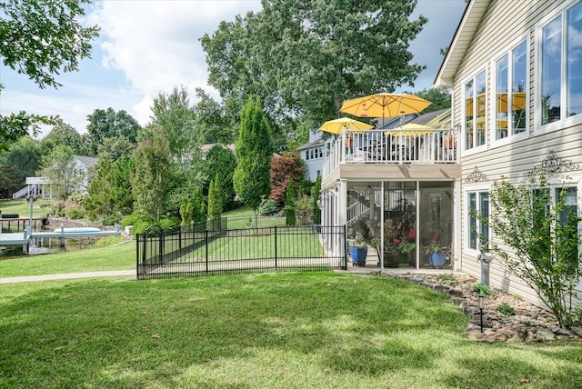 view of yard with a deck