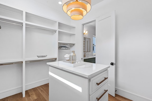 spacious closet featuring sink and light hardwood / wood-style floors