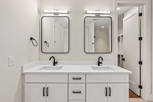 bathroom featuring vanity and hardwood / wood-style floors