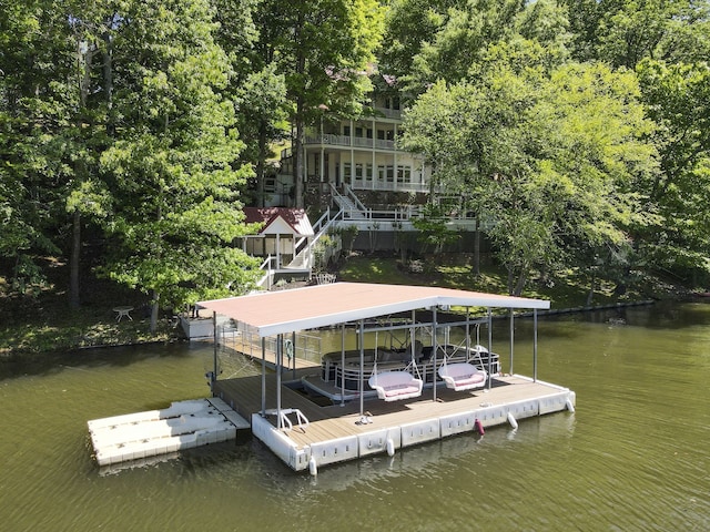 view of dock with a water view