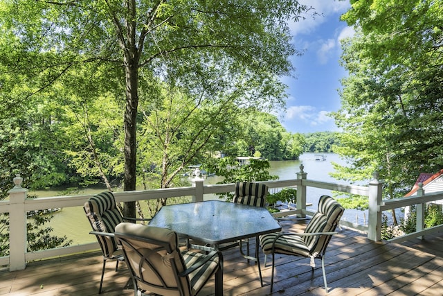 wooden deck with a water view