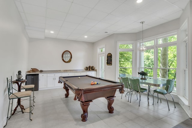 recreation room with a drop ceiling and pool table