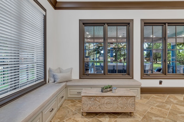 sitting room with ornamental molding