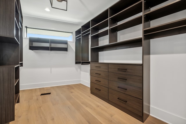 spacious closet featuring light wood-style flooring