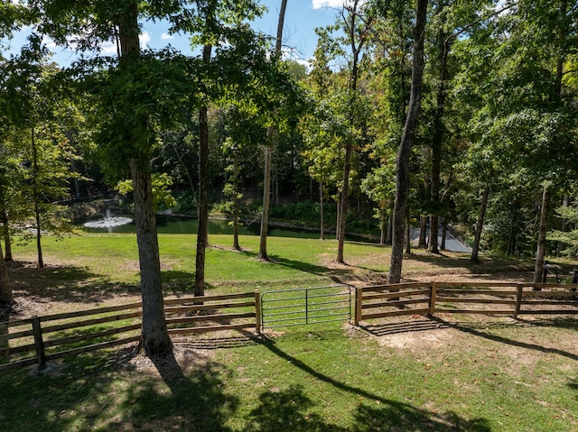 view of home's community with a yard and a water view