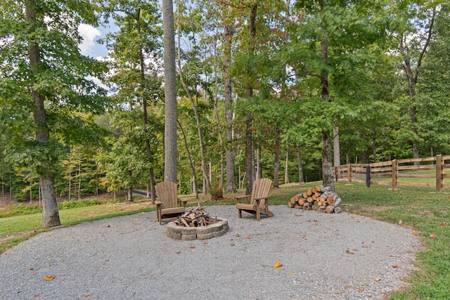 view of patio / terrace with an outdoor fire pit