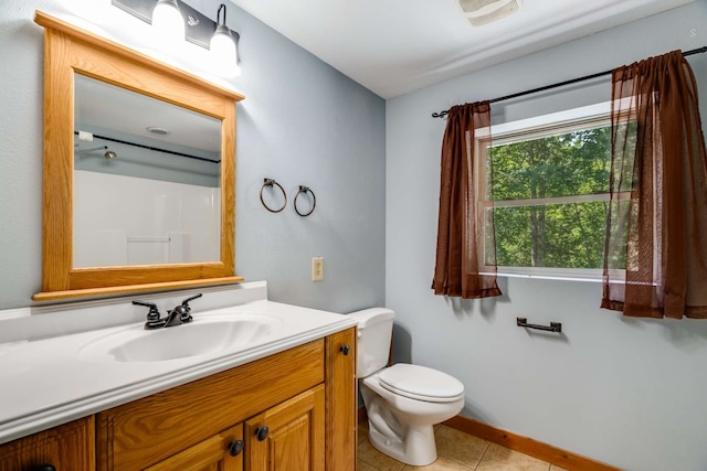 bathroom featuring tile patterned floors, vanity, and toilet