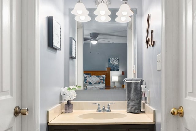 bathroom with vanity and ceiling fan