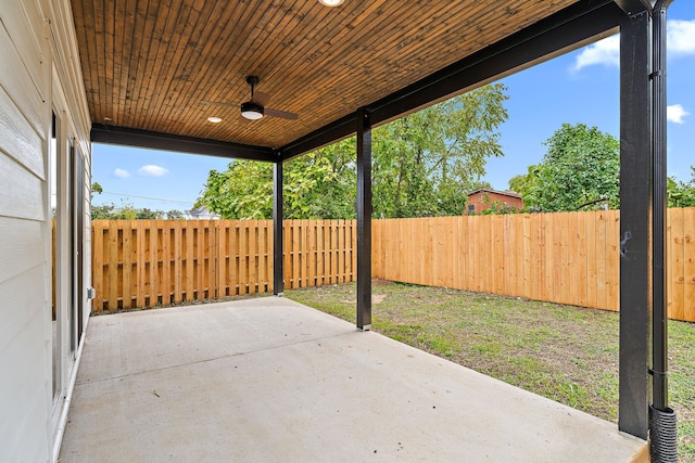 view of patio featuring ceiling fan