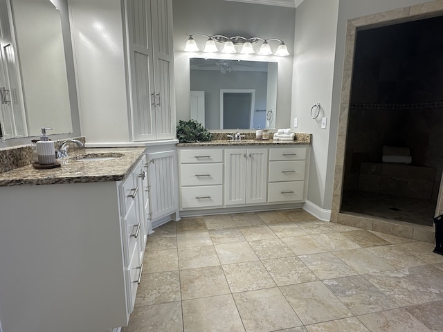 bathroom with walk in shower and vanity