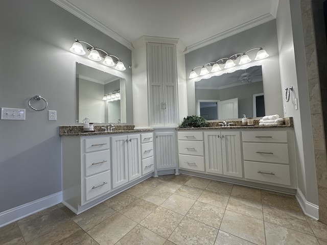 bathroom featuring vanity and crown molding