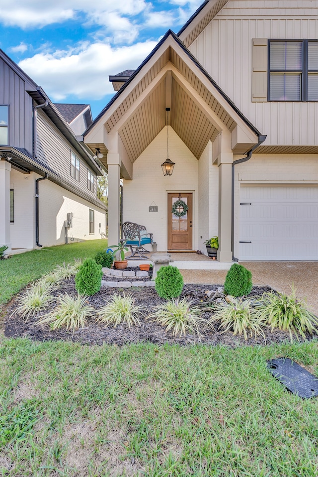 view of front of property featuring covered porch and a garage