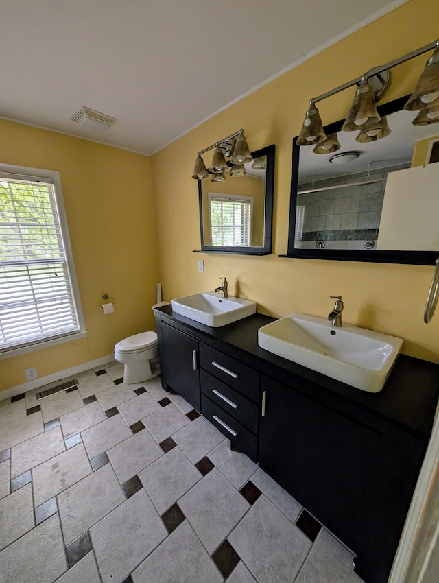 bathroom with vanity, a shower, and toilet