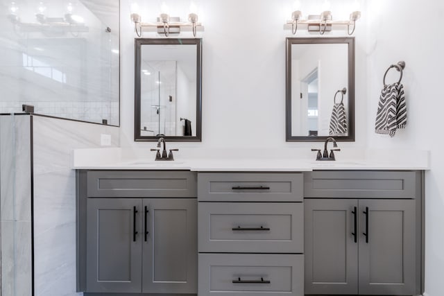 bathroom featuring vanity and walk in shower