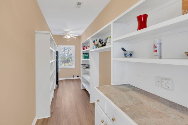 interior space featuring ceiling fan and light hardwood / wood-style floors