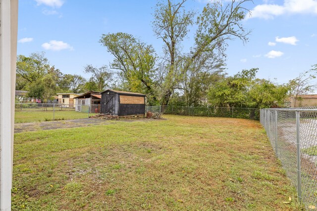 view of yard featuring a storage unit