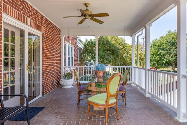 exterior space with ceiling fan and covered porch