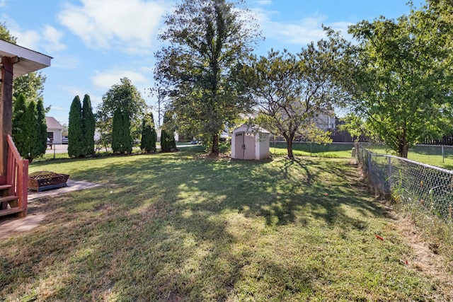 view of yard featuring a shed