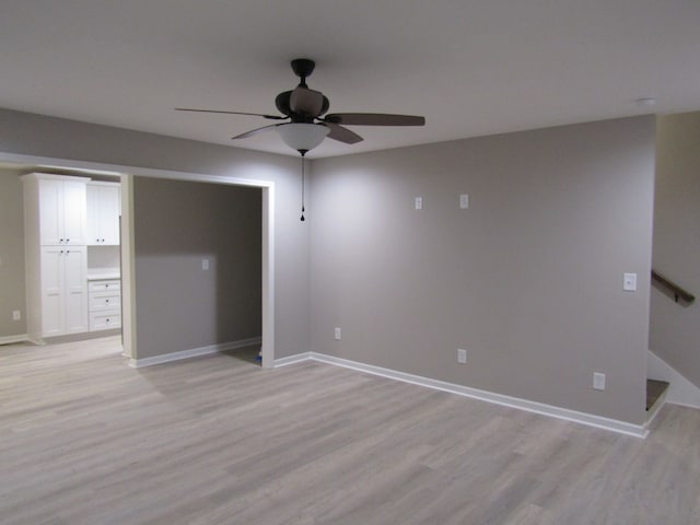 empty room featuring light hardwood / wood-style flooring and ceiling fan