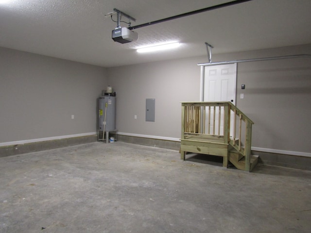 garage featuring a garage door opener and gas water heater