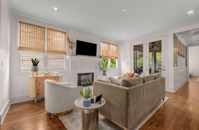 living room with hardwood / wood-style floors