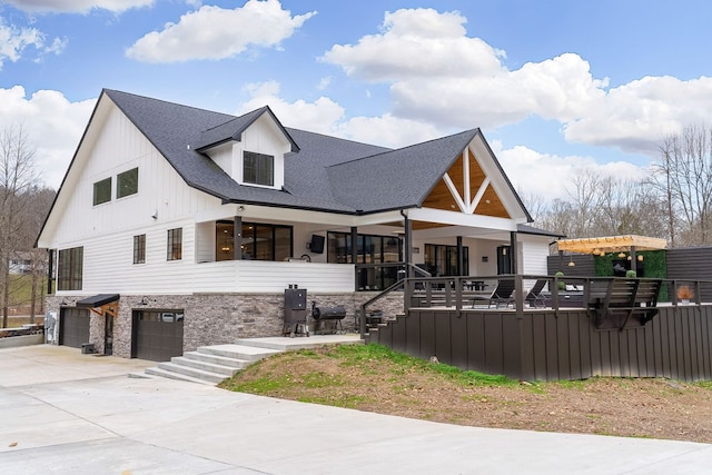 modern farmhouse with a garage