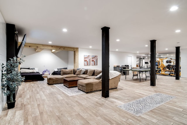 living room with light hardwood / wood-style floors