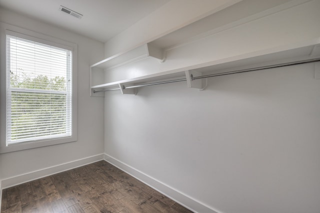 walk in closet featuring dark wood-type flooring