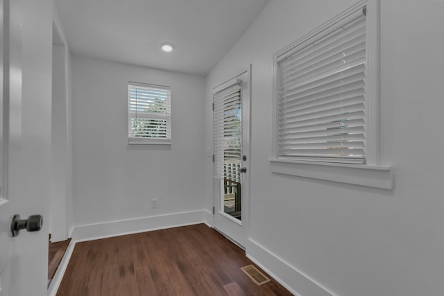 doorway to outside with dark wood-type flooring